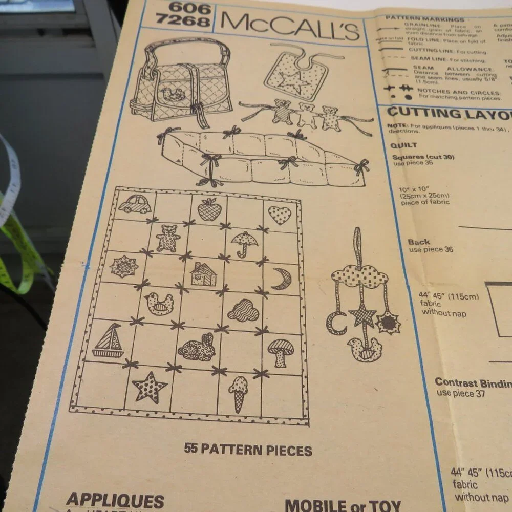 McCalls 7268 Baby Nursery Sewing Pattern  (Diaper Bag, Bib, Mobile, Toys etc